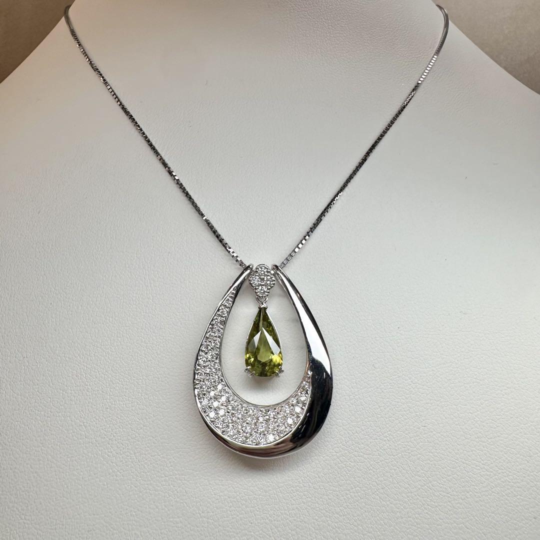 【美品】PT900 スフェーン 2.40ct ダイヤ ネックレス