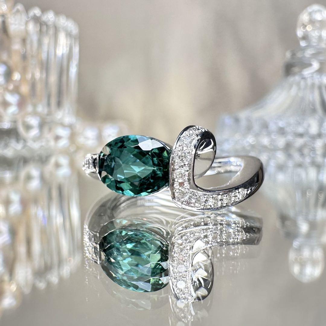 【美品】Pt900 ラグーントルマリン 1.62ct ダイヤモンド リング