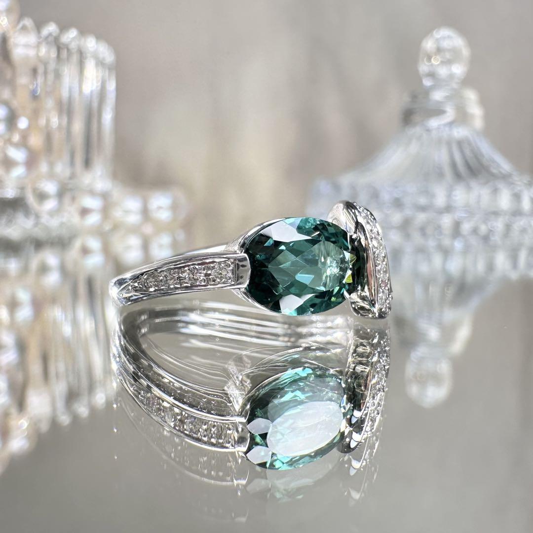 【美品】Pt900 ラグーントルマリン 1.62ct ダイヤモンド リング