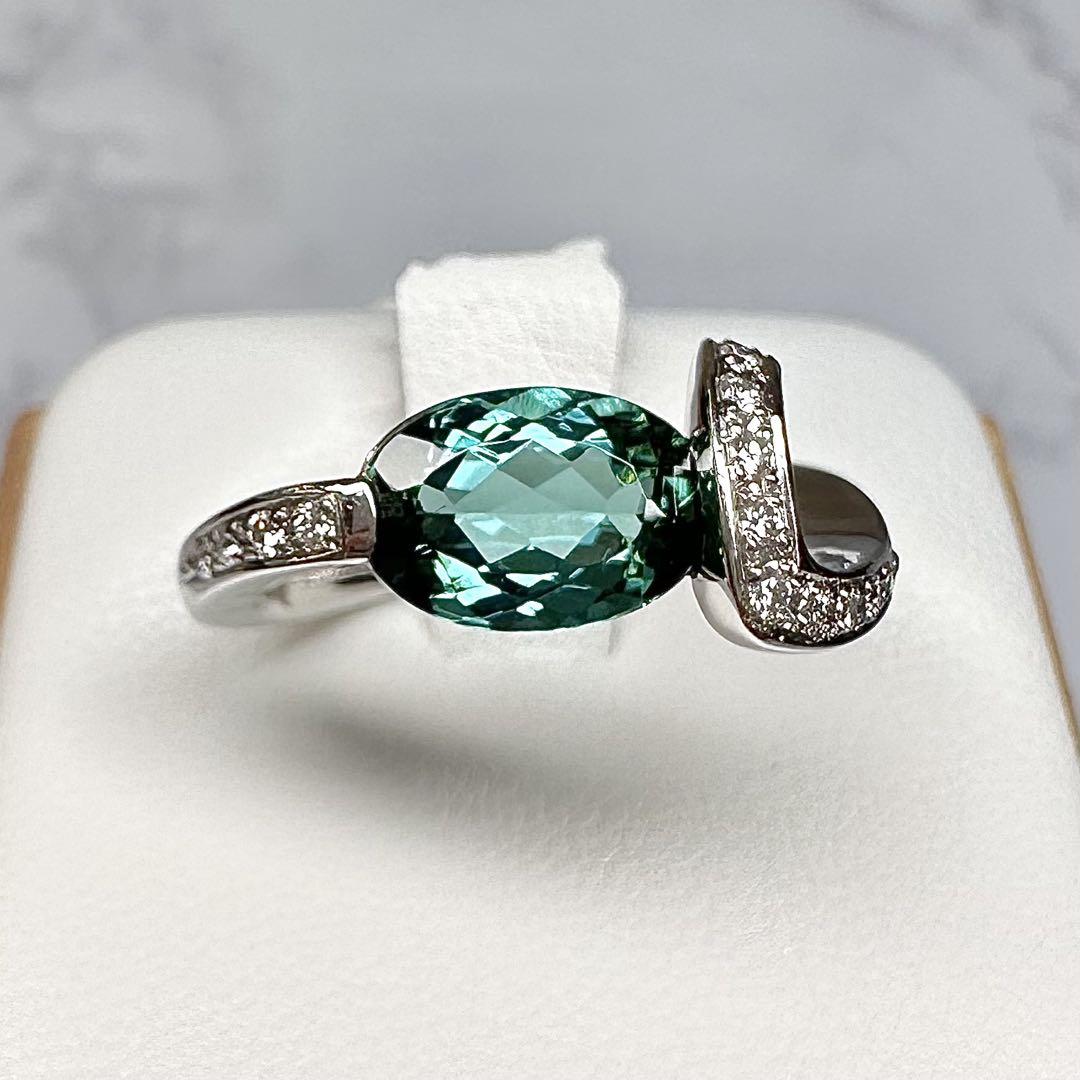 ラグーン トルマリン pt900 指輪 美品】Pt900 ラグーントルマリン 1.62ct ダイヤモンド リング