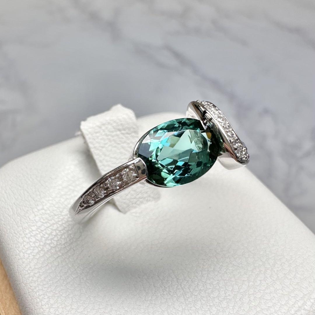 【美品】Pt900 ラグーントルマリン 1.62ct ダイヤモンド リング