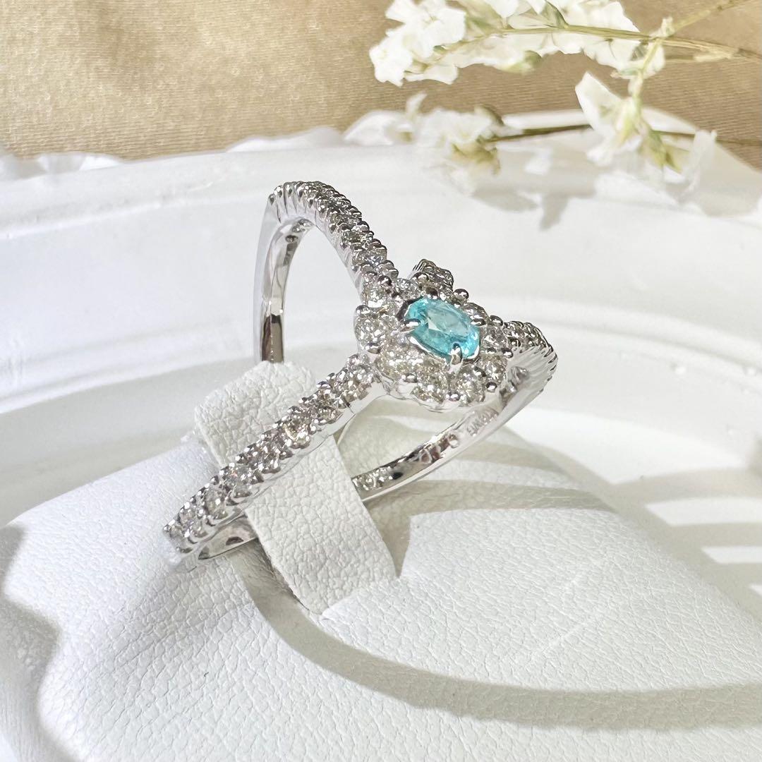 【K18WG】パライバトルマリン 0.1ct リング ダイヤ クロスデザイン