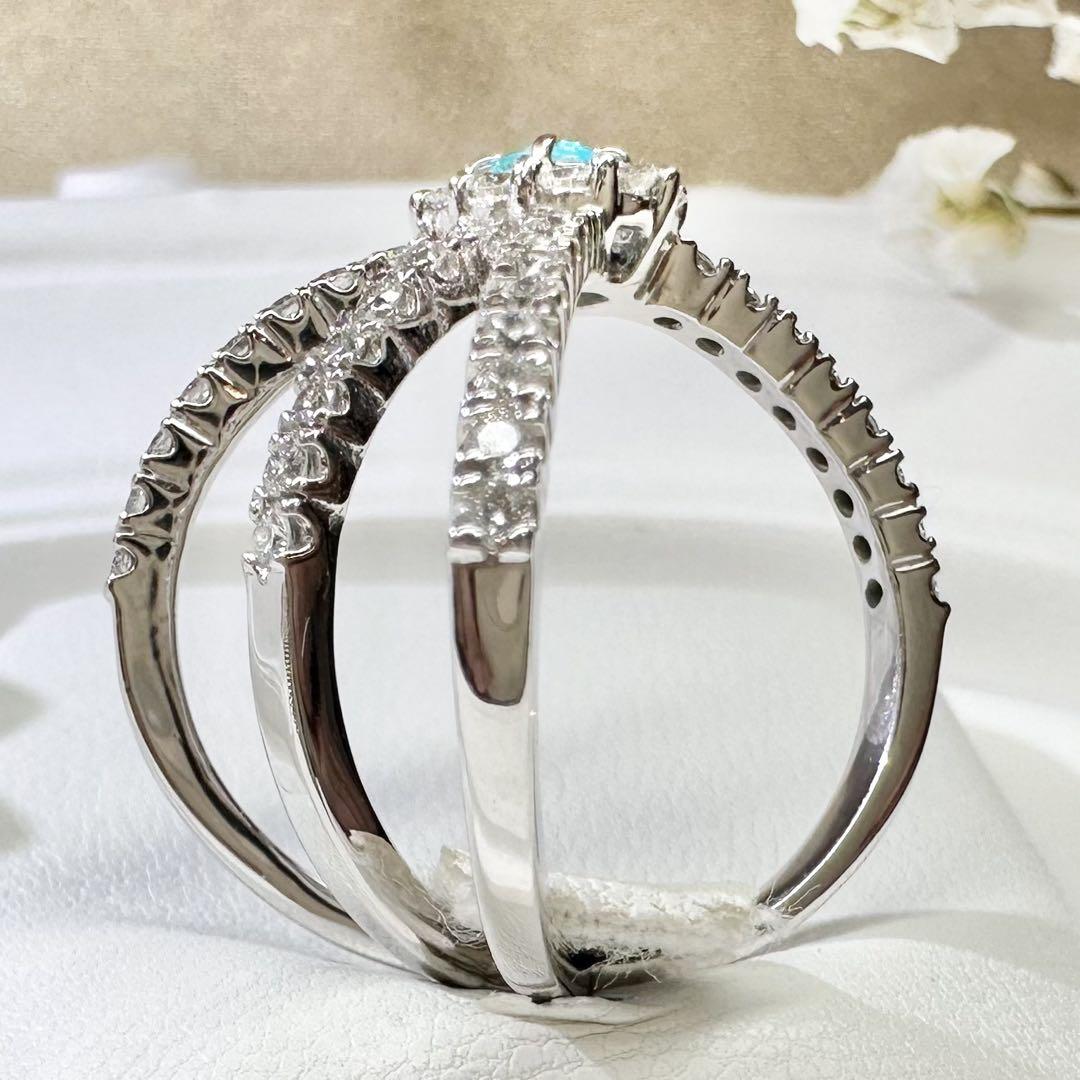 【K18WG】パライバトルマリン 0.1ct リング ダイヤ クロスデザイン