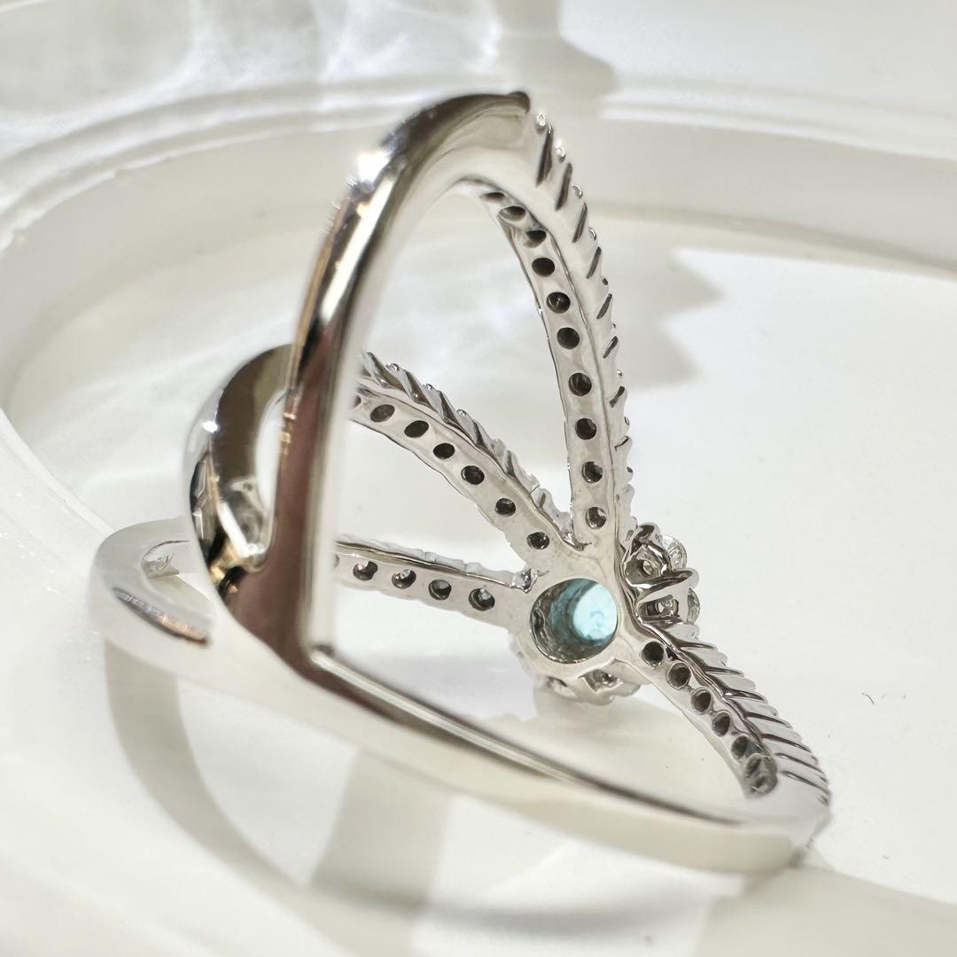 【K18WG】パライバトルマリン 0.1ct リング ダイヤ クロスデザイン