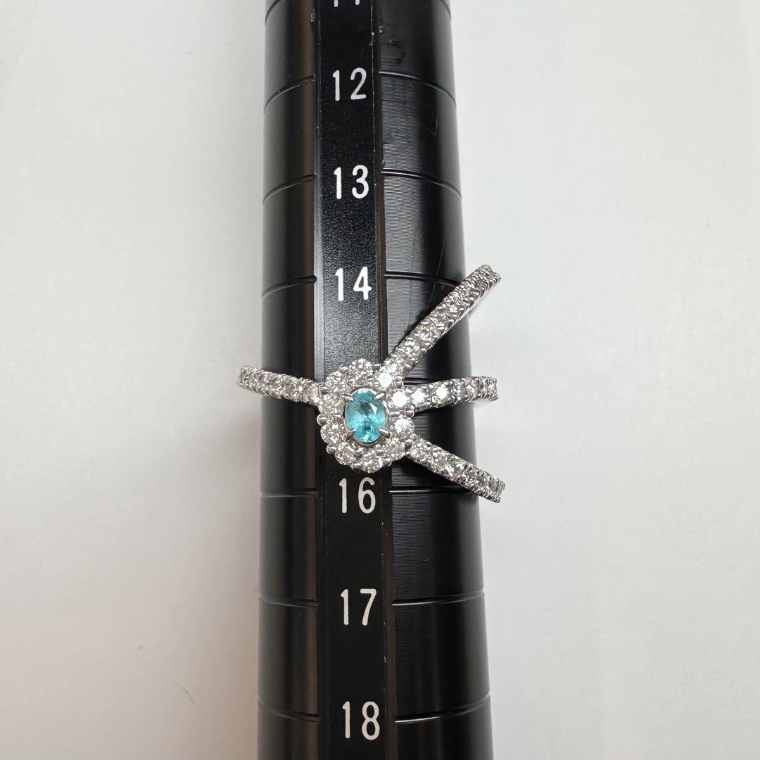 【K18WG】パライバトルマリン 0.1ct リング ダイヤ クロスデザイン