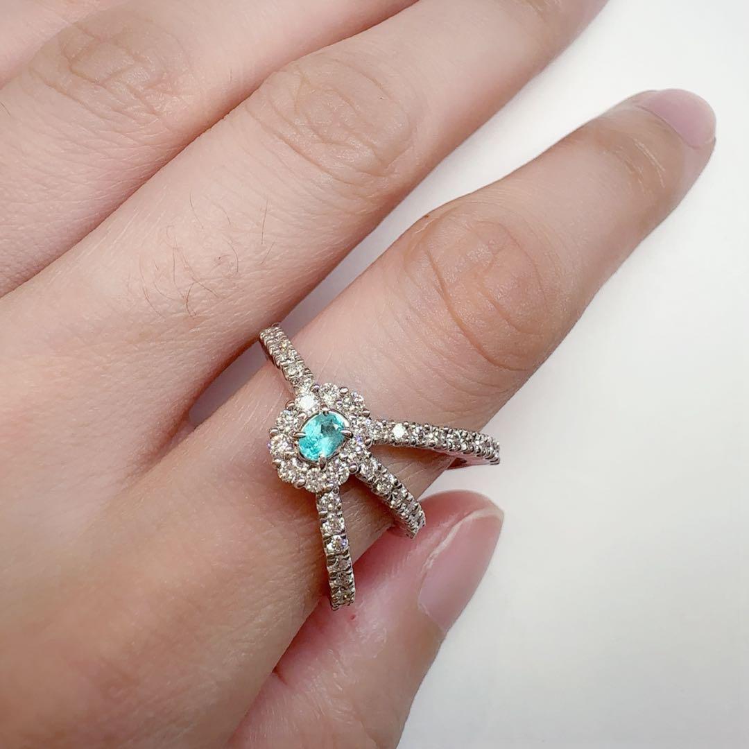 【K18WG】パライバトルマリン 0.1ct リング ダイヤ クロスデザイン