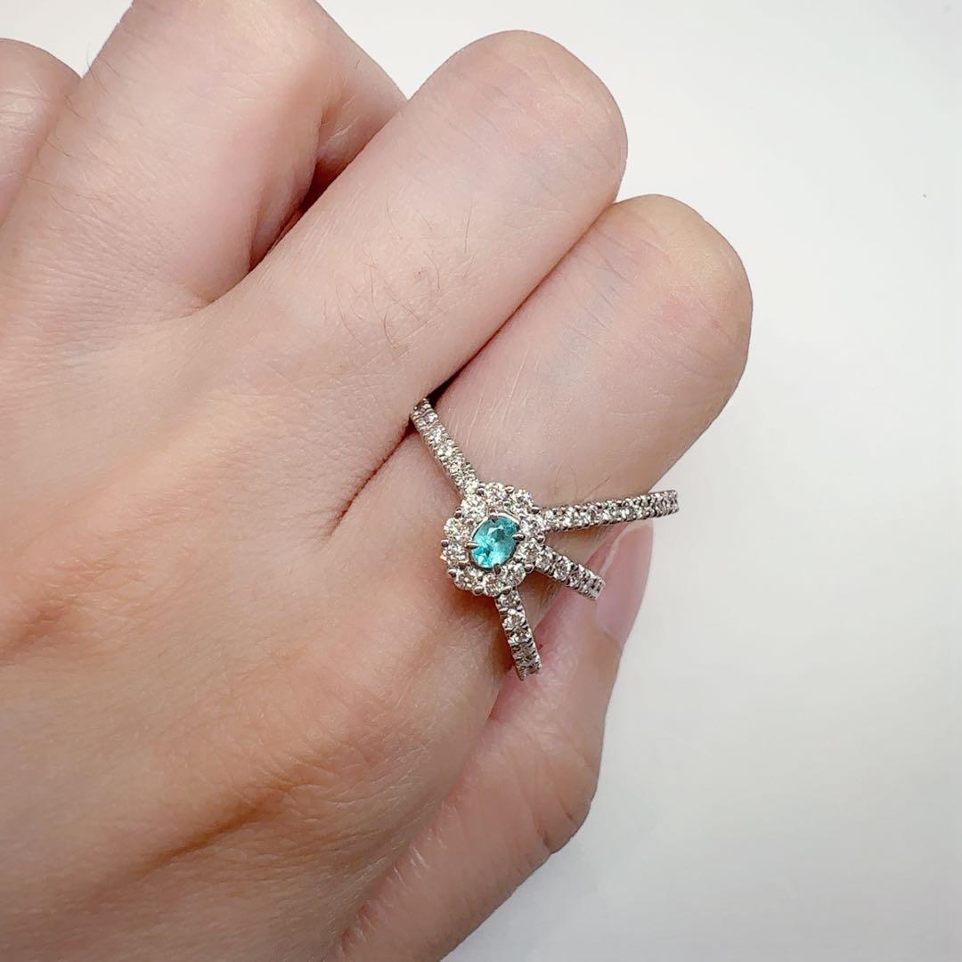 【K18WG】パライバトルマリン 0.1ct リング ダイヤ クロスデザイン