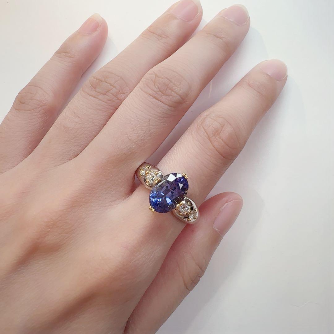 【美品】K18/PT900 タンザナイト3.49ct リング ダイヤ デザイン