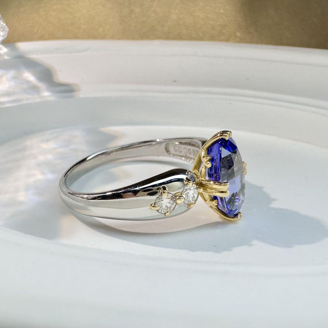 【美品】K18/PT900 タンザナイト3.49ct リング ダイヤ デザイン