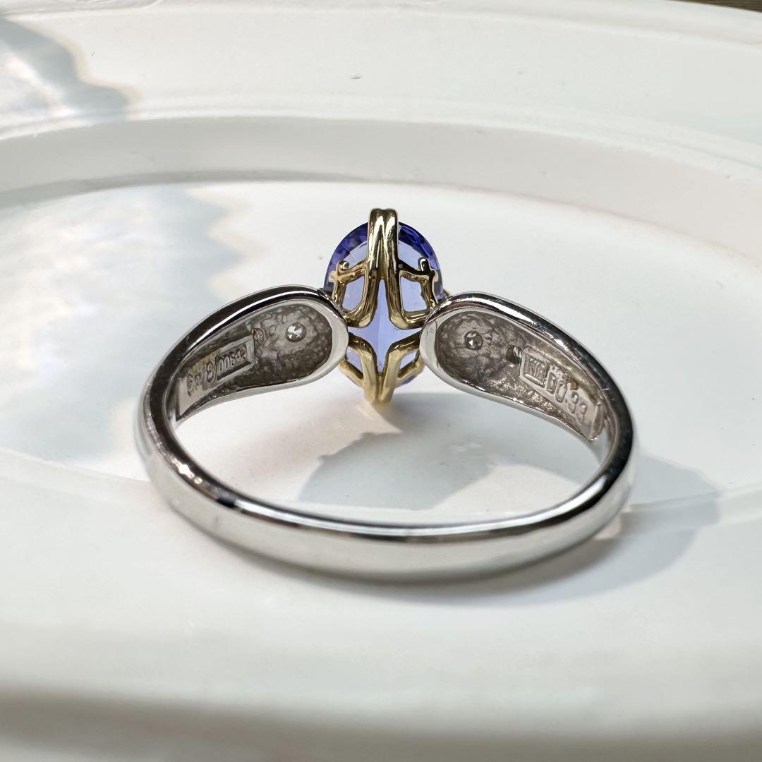 【美品】K18/PT900 タンザナイト3.49ct リング ダイヤ デザイン