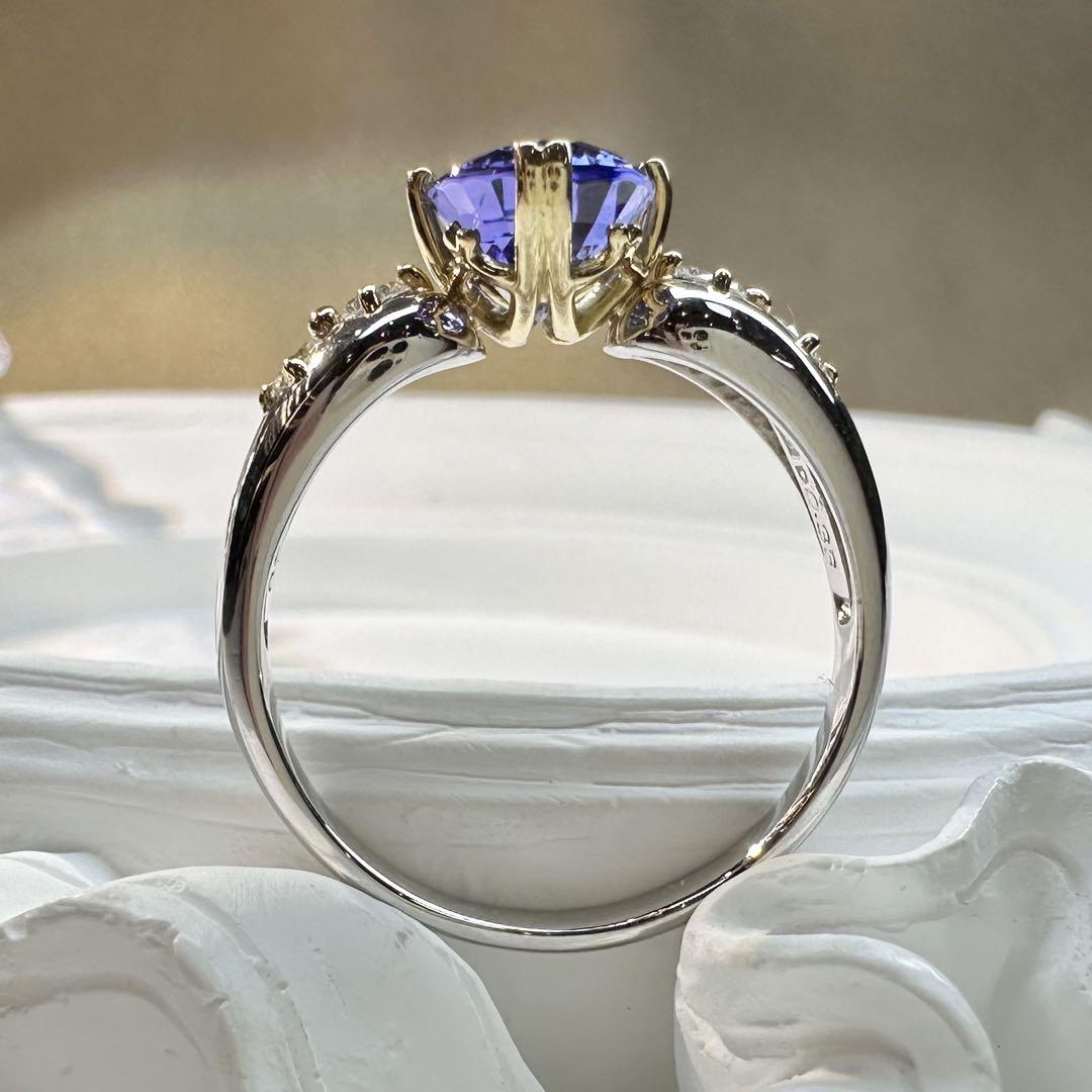 【美品】K18/PT900 タンザナイト3.49ct リング ダイヤ デザイン