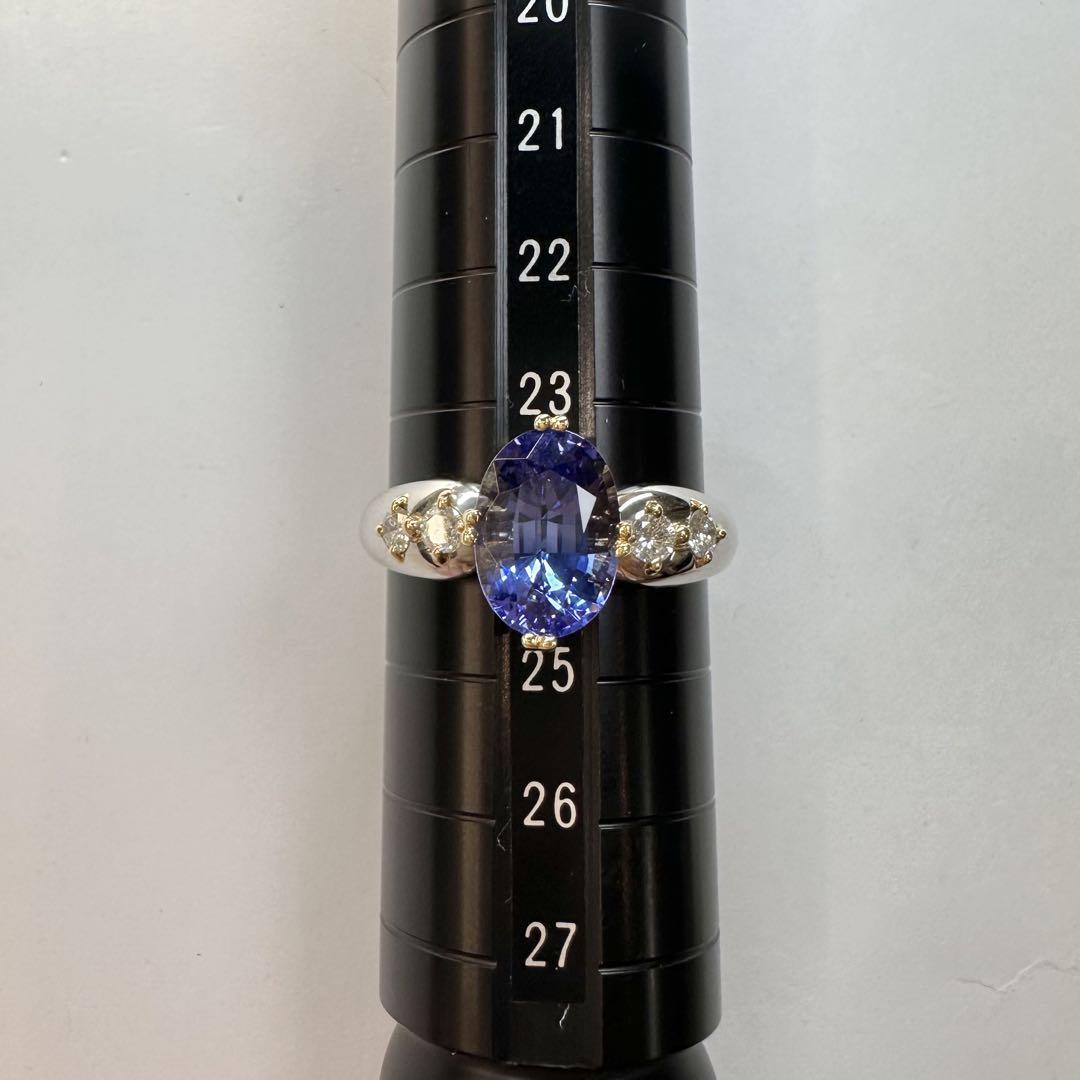 【美品】K18/PT900 タンザナイト3.49ct リング ダイヤ デザイン