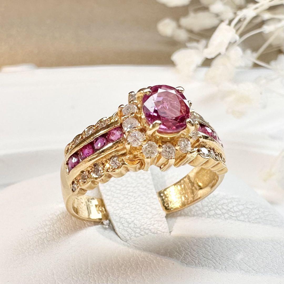 【K18】ルビー 0.43ct リング ダイヤモンド