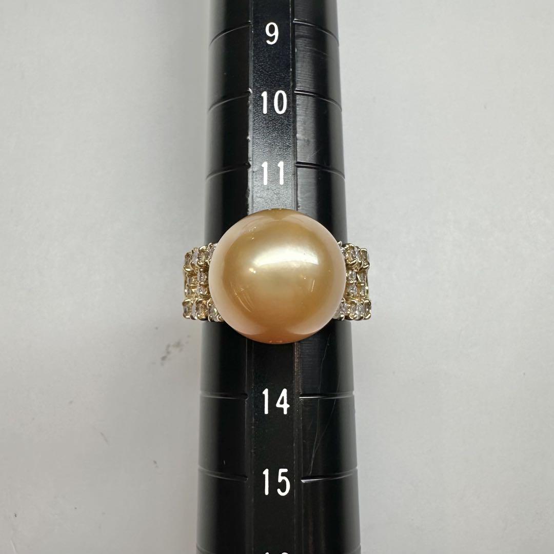 【K18】南洋パールリング 12.3mm ダイヤモンド付き イエローゴールド
