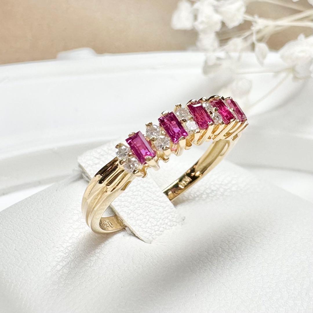 【K18】ルビー ダイヤモンド リング 0.4ct