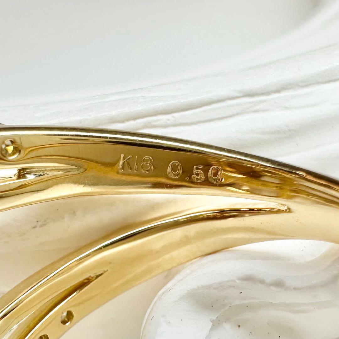 【K18】パール 3.4-4.3mm ダイヤモンド リング