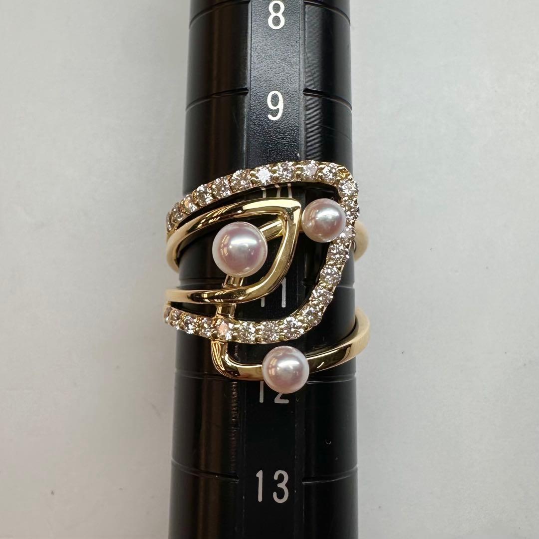 【K18】パール 3.4-4.3mm ダイヤモンド リング