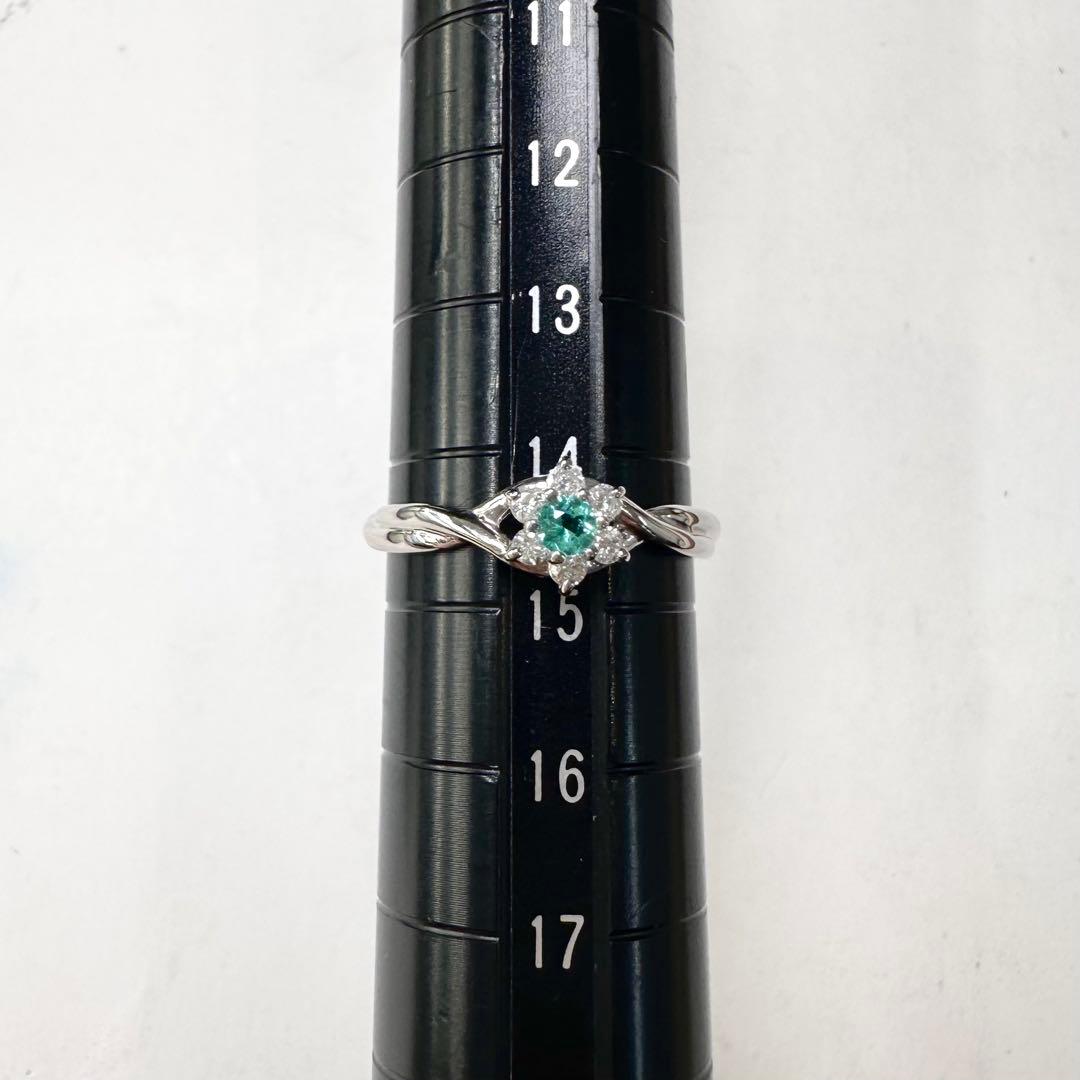 PT900 パライバトルマリ0.15ct ダイヤモンド フラワーリング