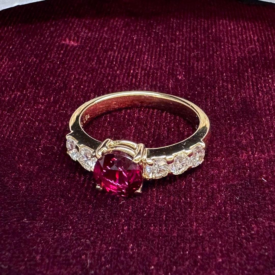 K18 ルビー 1.128ct ダイヤモンド リング 指輪 天然ルビー