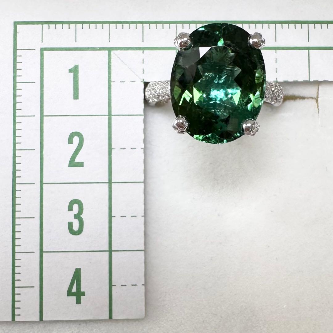 K18 グリーントルマリン 8.63ct ダイヤモンド リング 大粒