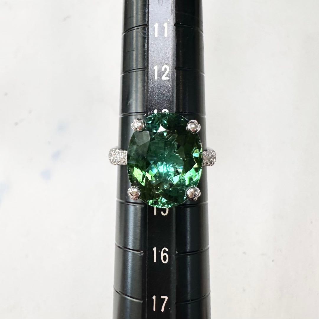 K18 グリーントルマリン 8.63ct ダイヤモンド リング 大粒