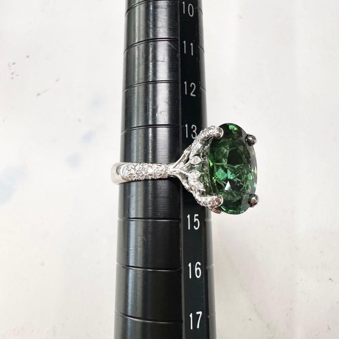 K18 グリーントルマリン 8.63ct ダイヤモンド リング 大粒