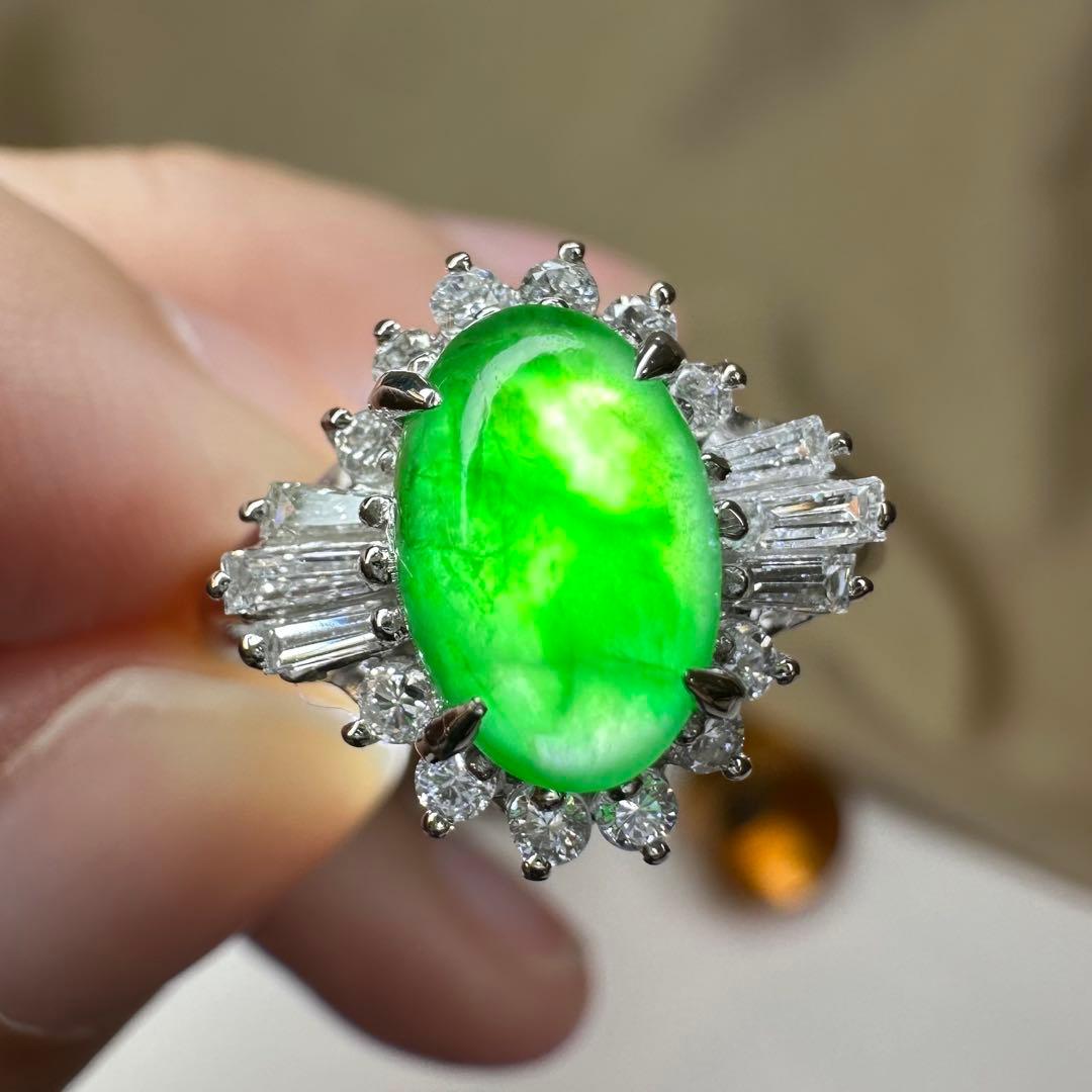 【美品】PT900 翡翠 1.39ct ダイヤモンドリング