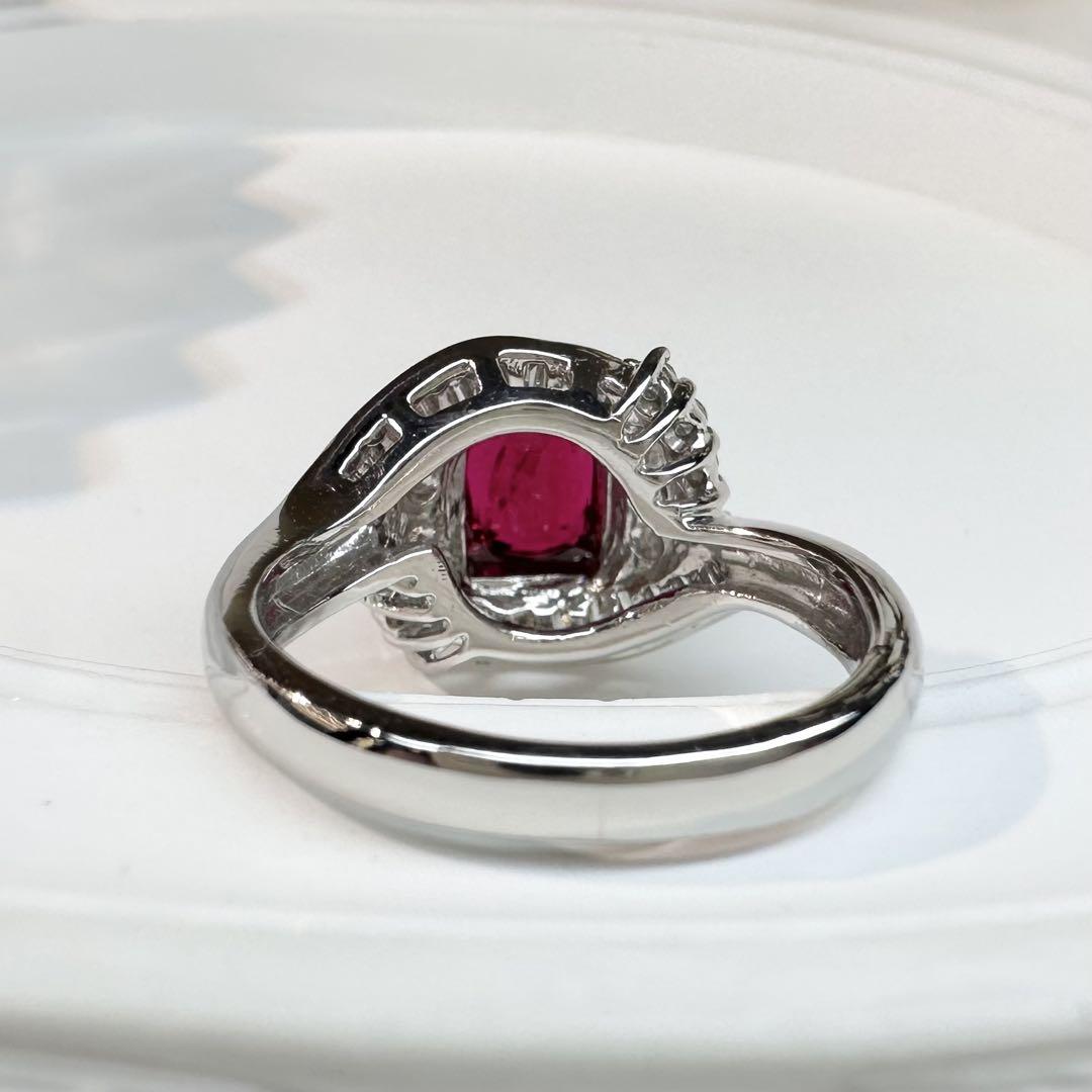 【美品】PT900 ビルマ産　レッドスピネルリング 1.48ct ダイヤモンド
