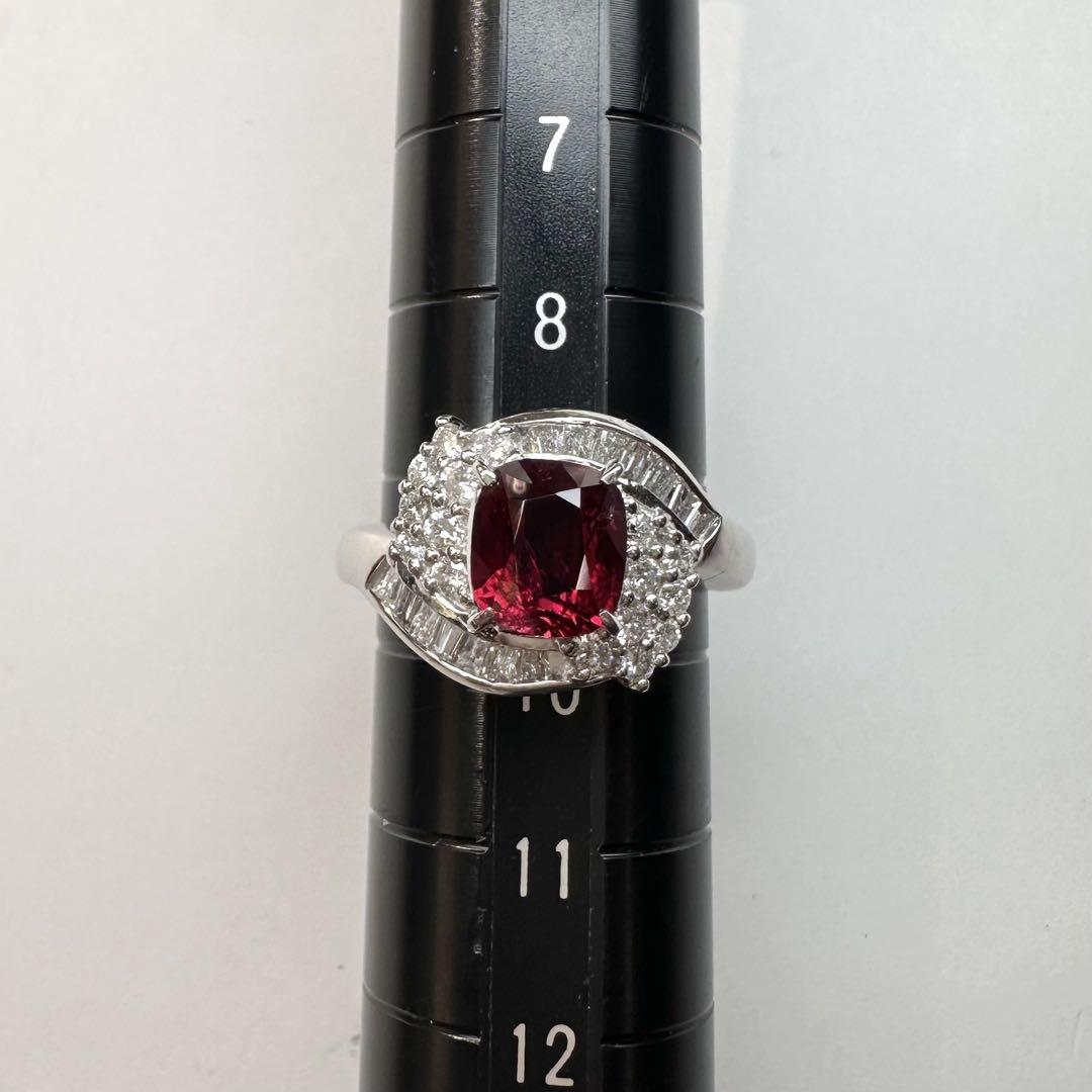 【美品】PT900 ビルマ産　レッドスピネルリング 1.48ct ダイヤモンド