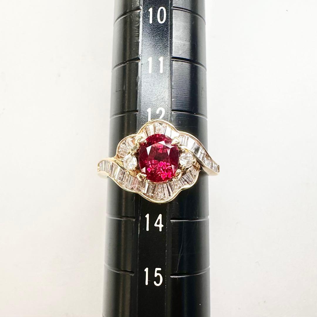 【K18】レッドスピネル 1.13ct ダイヤモンド リング