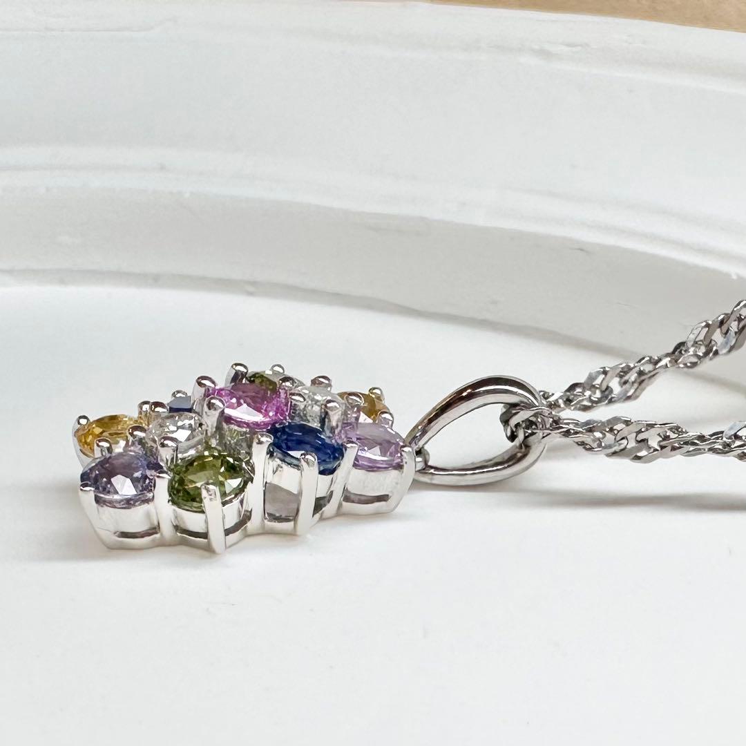【美品】PT900 マルチカラーサファイア 2.53ct ネックレス