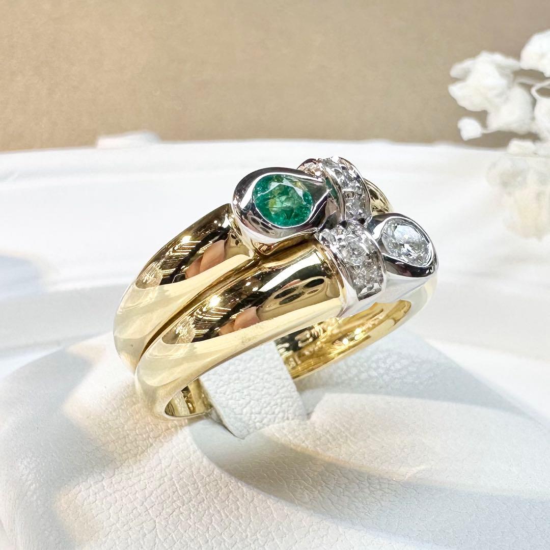 【STAR JEWELRY 】K18 エメラルド／ダイヤ リング