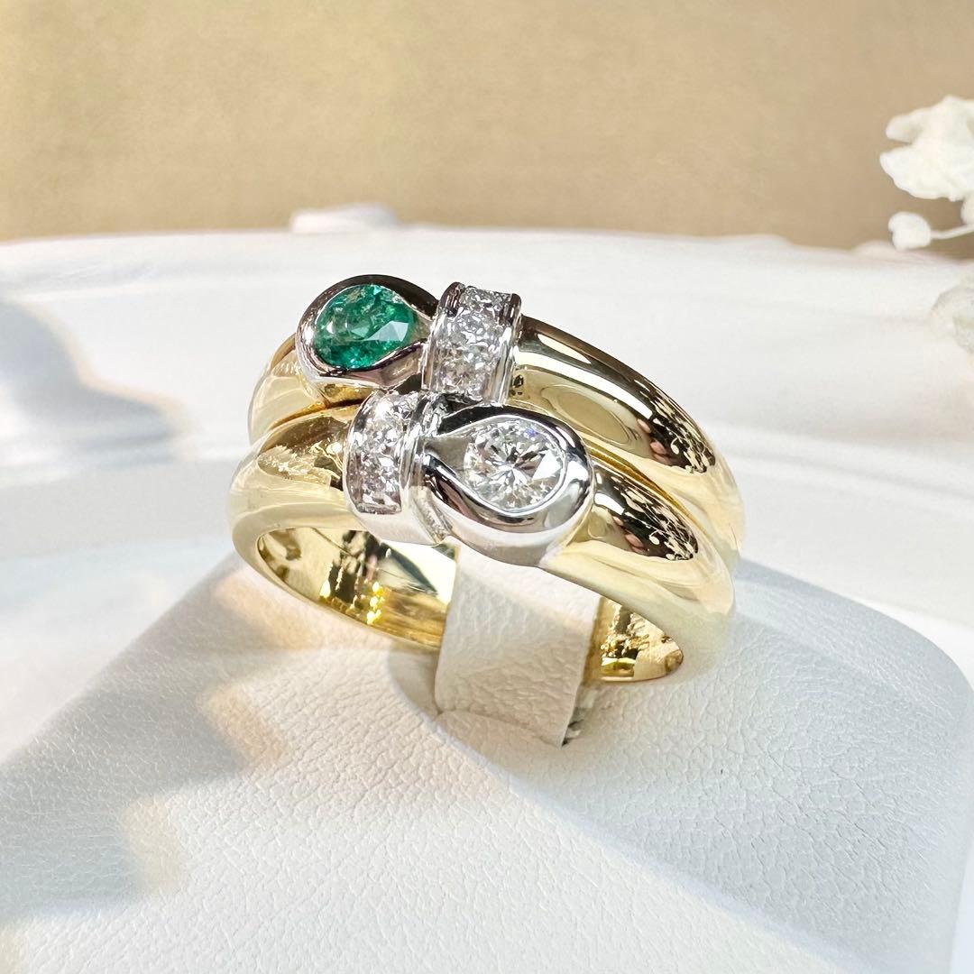 【STAR JEWELRY 】K18 エメラルド／ダイヤ リング