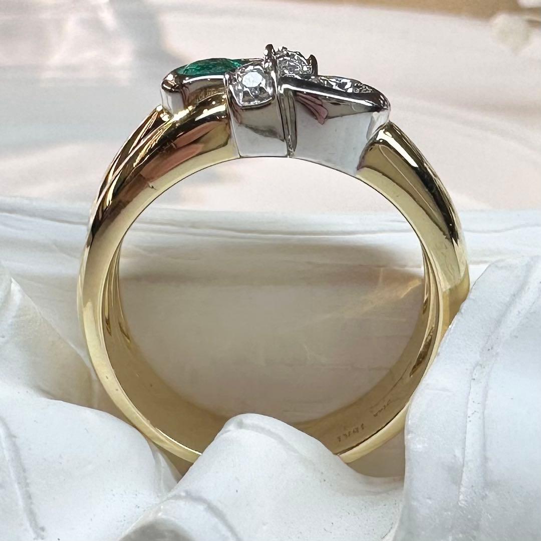 【STAR JEWELRY 】K18 エメラルド／ダイヤ リング