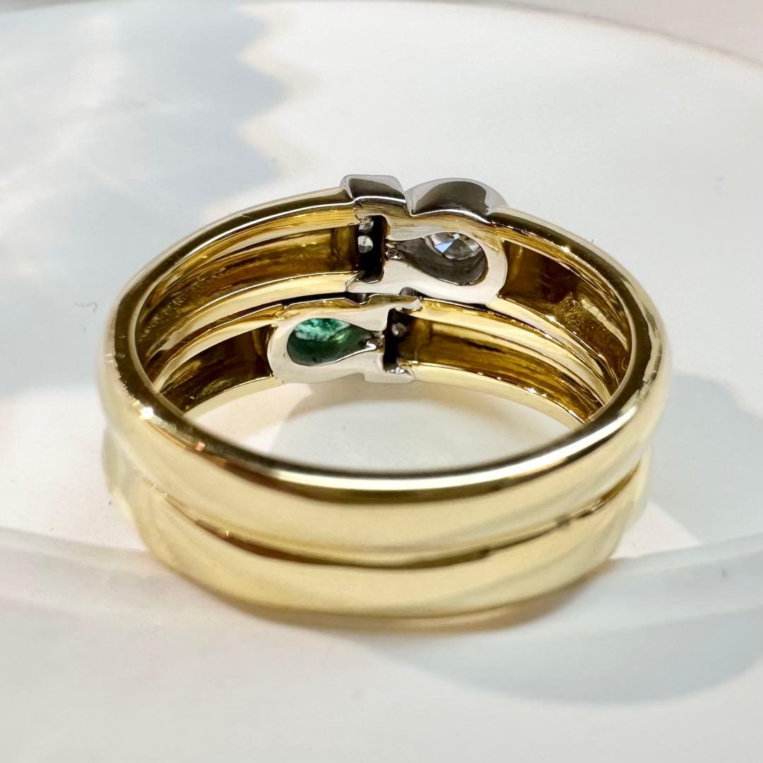 【STAR JEWELRY 】K18 エメラルド／ダイヤ リング