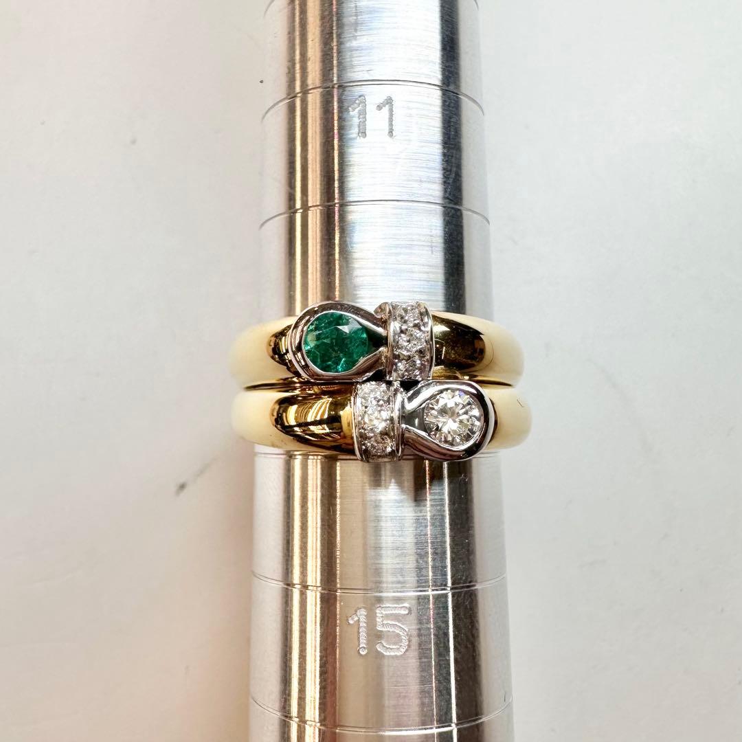 【STAR JEWELRY 】K18 エメラルド／ダイヤ リング