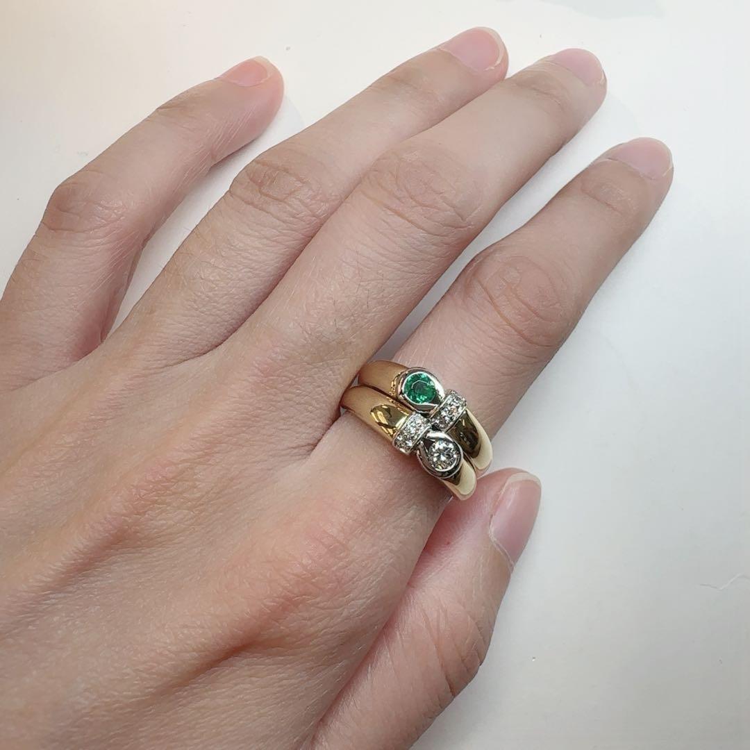 【STAR JEWELRY 】K18 エメラルド／ダイヤ リング