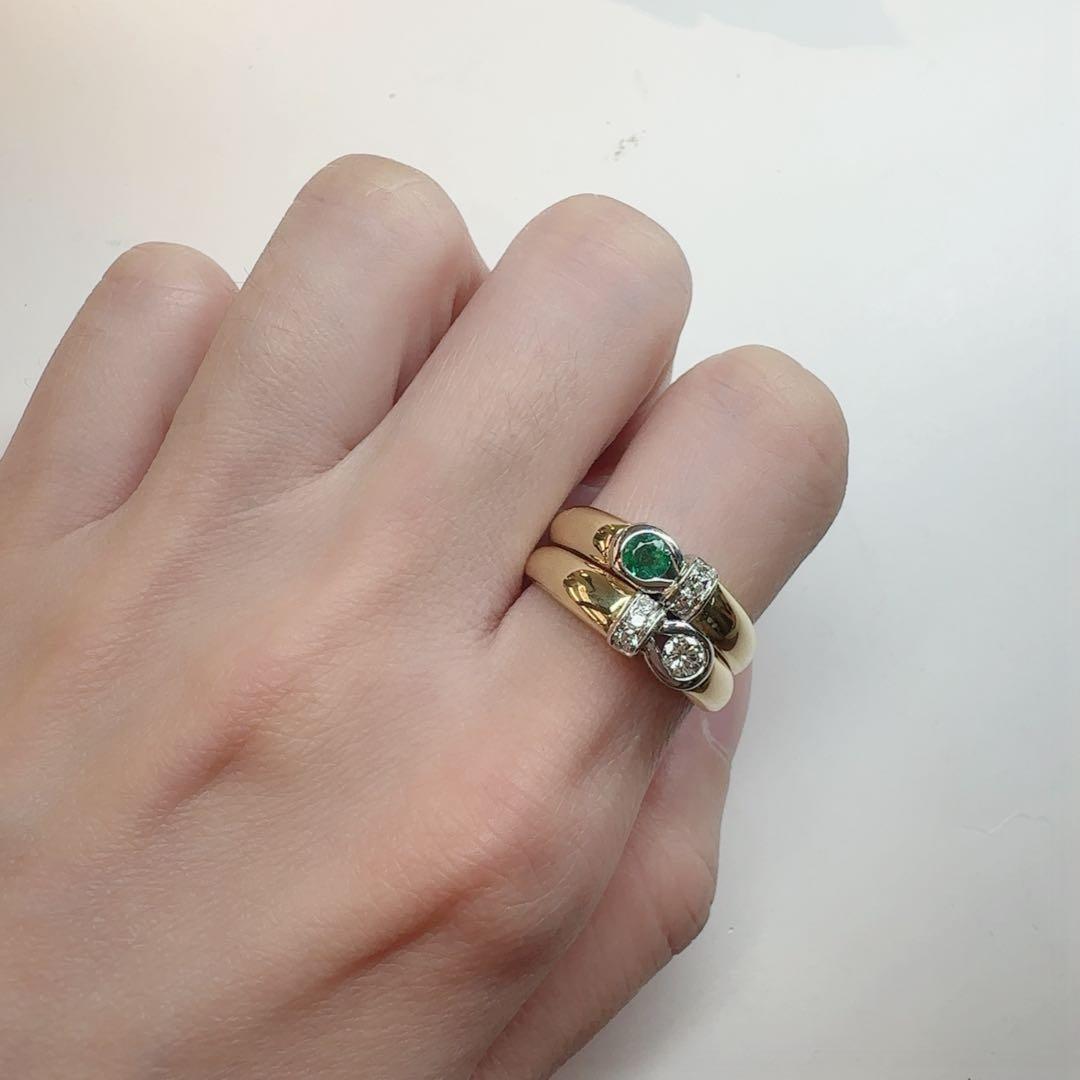 【STAR JEWELRY 】K18 エメラルド／ダイヤ リング