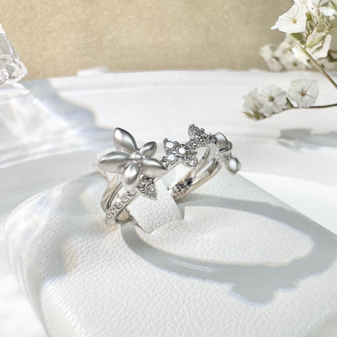 【K18 】ダイヤモンド フラワー 0.13ct リング 花デザイン