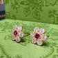 K18 ルビー0.075ct×2 ダイヤモンド 花モチーフピアス