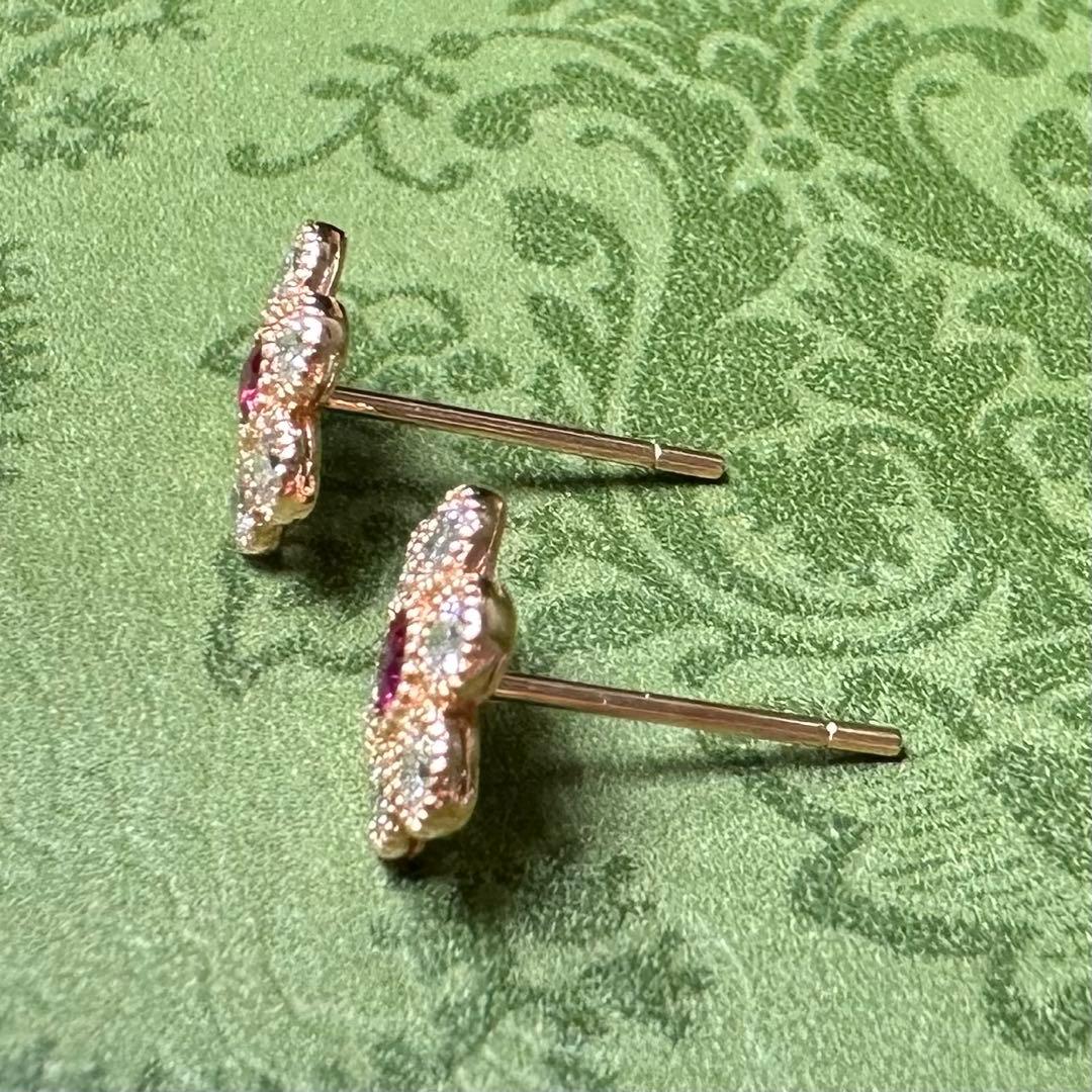 K18 ルビー0.075ct×2 ダイヤモンド 花モチーフピアス