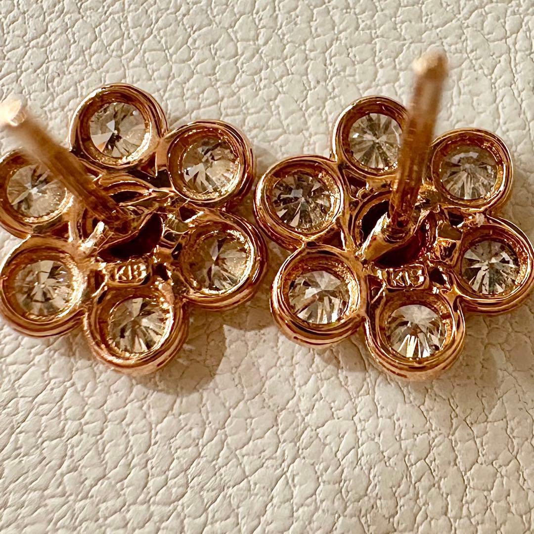 K18 ルビー0.075ct×2 ダイヤモンド 花モチーフピアス
