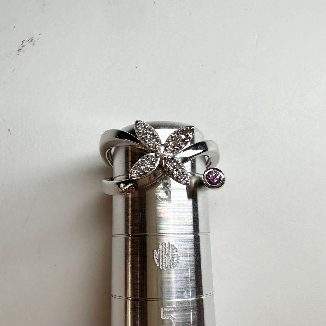 【K18】ピンクサファイア 0.05ct フラワー リング