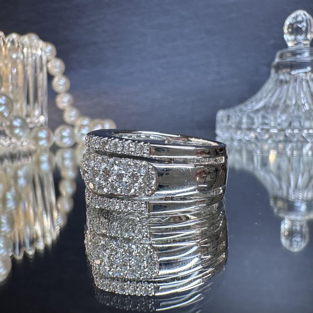 【K18】ダイヤモンド 2.10ct デザイン リング　キラキラ　重ね　太め