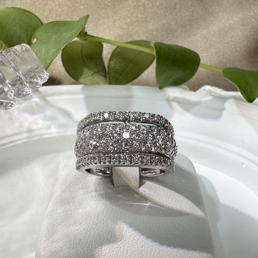 【K18】ダイヤモンド 2.10ct デザイン リング　キラキラ　重ね　太め