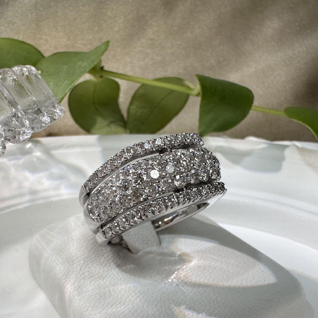 【K18】ダイヤモンド 2.10ct デザイン リング　キラキラ　重ね　太め