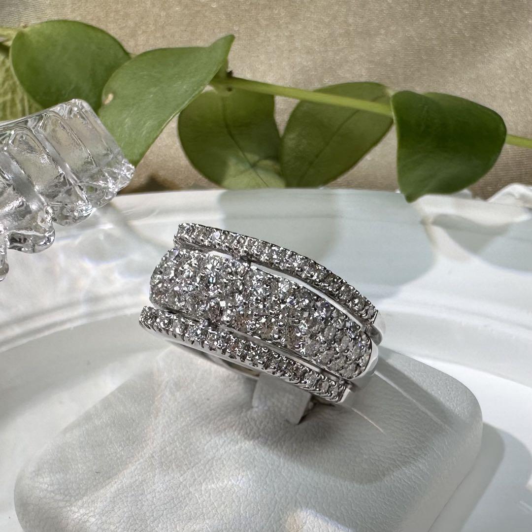 【K18】ダイヤモンド 2.10ct デザイン リング　キラキラ　重ね　太め