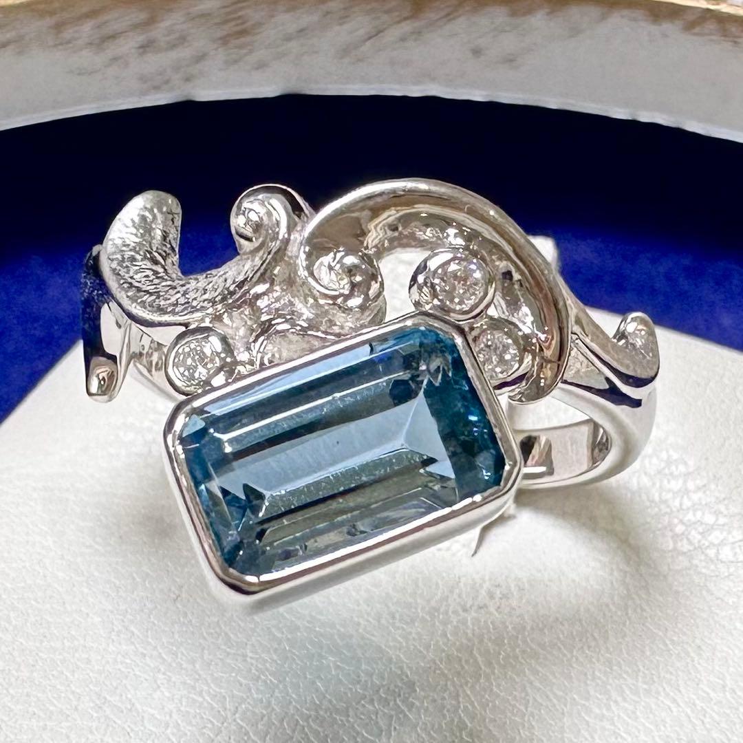 PT900 アクアマリン デザインリング 1.65ct