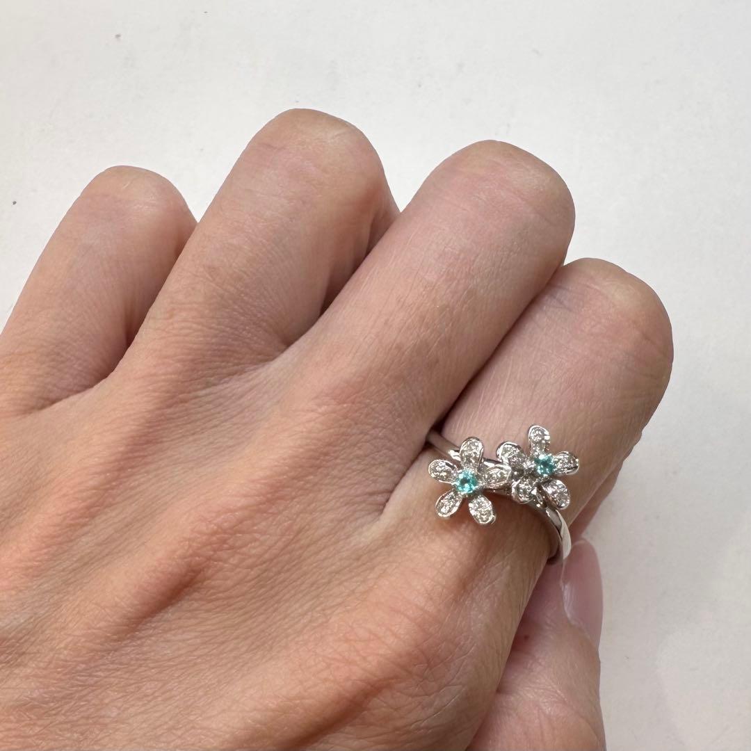 K18 パライバトルマリン0.07ct ダイヤモンドリング フラワー 希少石