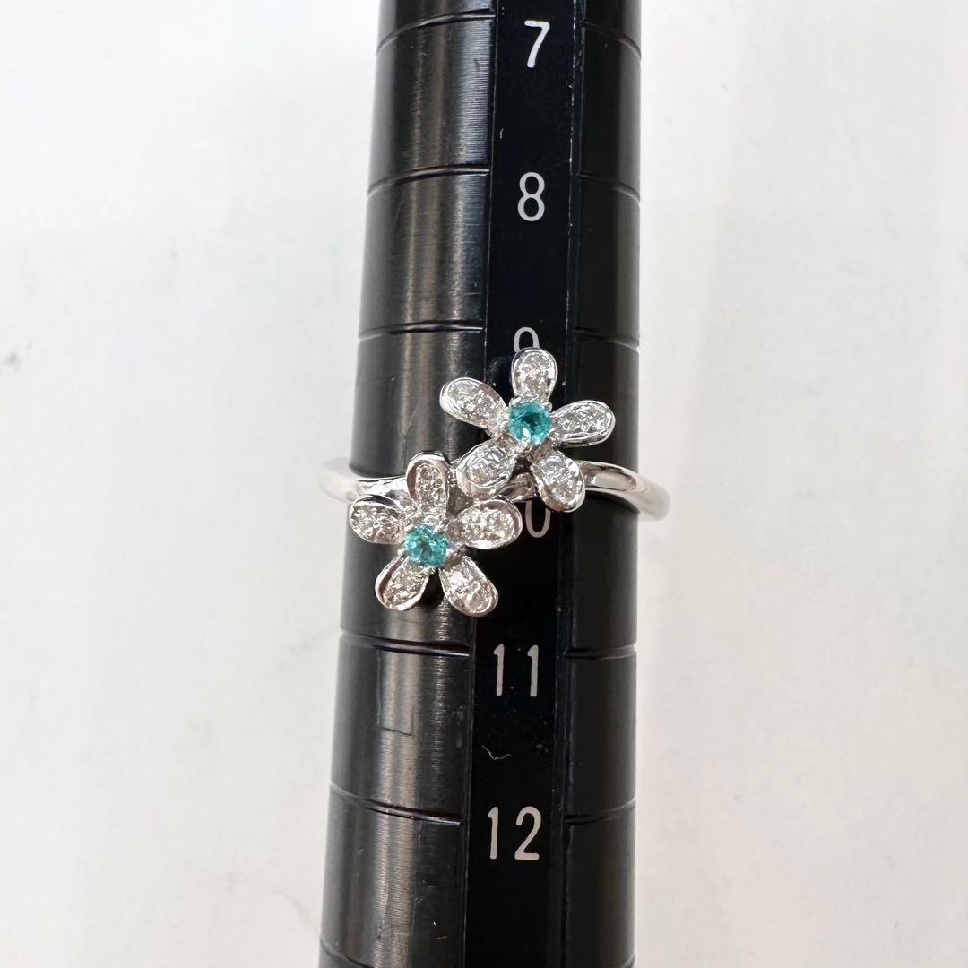 K18 パライバトルマリン0.07ct ダイヤモンドリング フラワー 希少石